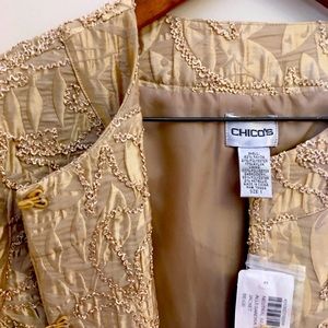 Chico’s Lined Embroidered Gold Jacket, Size 1, NWT